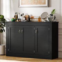 Buffet Cabinet with Storage - Kitchen Storage Cabinet Wood Console Table Coffee Bar Accent Cabinets for Living Room Dining Room Entryway Black 44.5" W