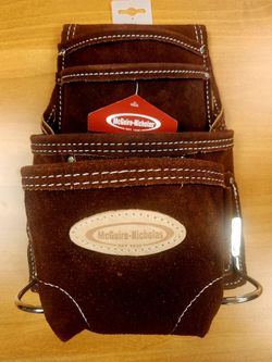 10 Pocket Nail & Tool Carpenter Pouch Brown Suede Leather Bag