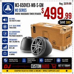 JL Audio M3 Series Marine Wakeboard Tower Speaker Pods 6 1/2" UV Corrosion Resistant 120 Watts M3-650VEX-MB-S-GM 🚨 Payment Options Available 🚨 No Cr