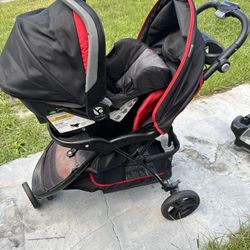 Baby Trend Stroller, infant Car seat & car seat base - Black And Red