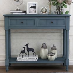 Merax Wood Sofa Table Console Table,Entryway Table Traditional Design with Two Drawers and Bottom Shelf for Living Room,Hallway,Dining Room,Navy