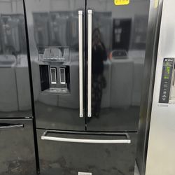 Kitchen Aid 36” Wide French Door Black Refrigerator In Great Condition 