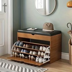 New In Box Storage Organizer Shoe Rack Bench With Top Cushion