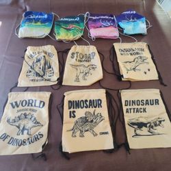 12 Nylon Dinosaur Kids Goodie Bags/Backpack