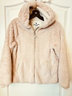 Abercrombie And Fitch Girls Winter Jacket  Coat Cardigan Pink Fur Size 11-12 