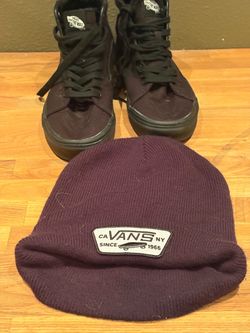 Boys Vans Sk8-Hi Plum + Matching Vans Beanie - Size 8.5 Men’s