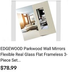 EDGEWOOD Parkwood Wall Mirrors Flexible Real Glass Flat Frameless 3 Piece Set