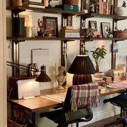 Full Wall Mcm Brass Wood Shelves 