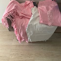 Size 4x Fringed Crop Top Jogger Set White Shorts and Pink Jeans 