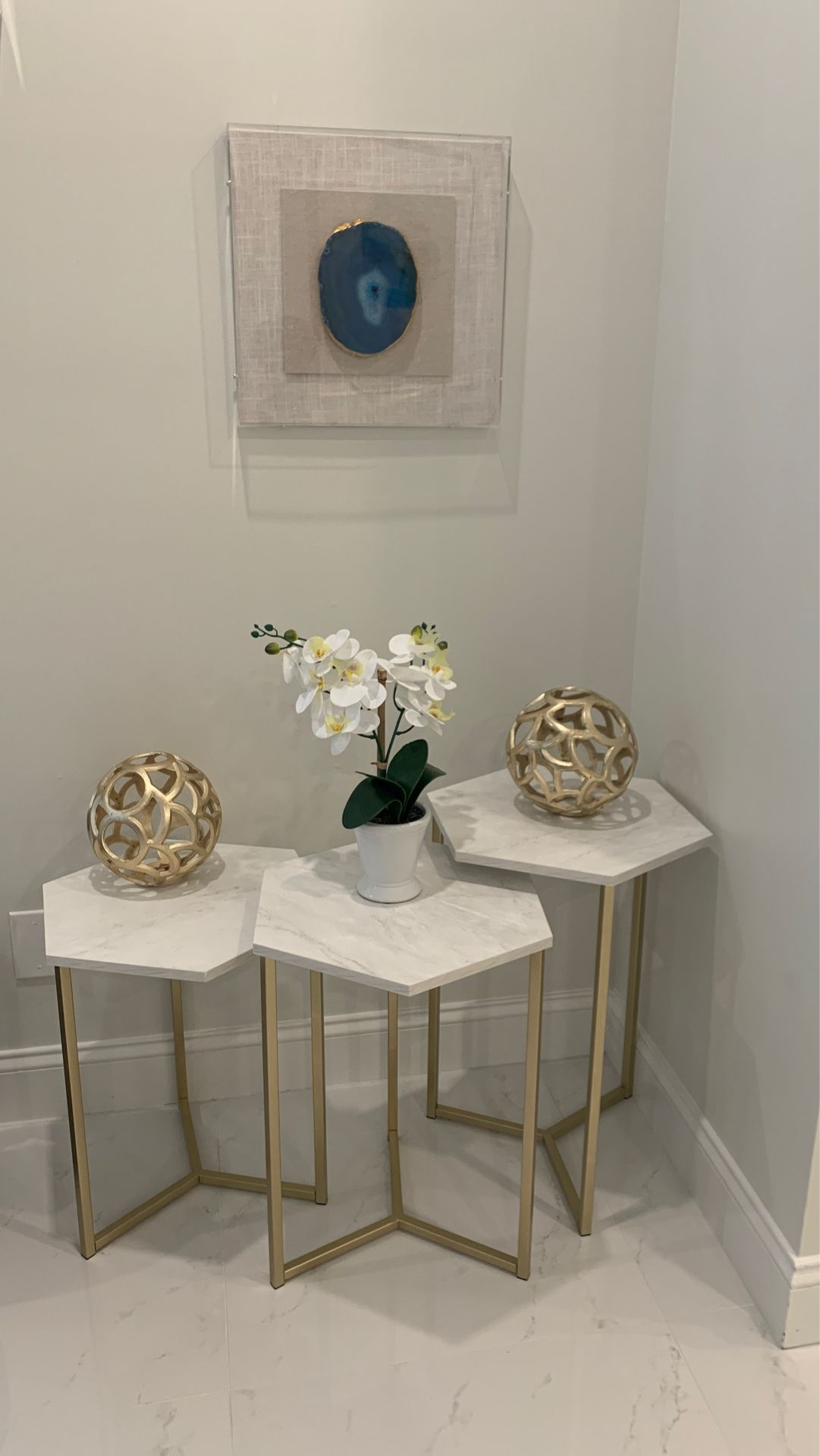 end table gold and white