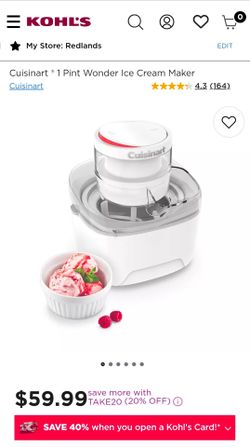 CUISINART 1-PINT ICE CREAM MAKER $35