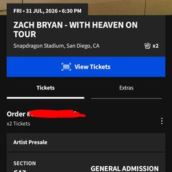2 Zach Bryan Pit Tickets 7/31