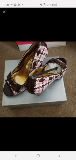 Size 8 wedge tweed shoe pink and brown