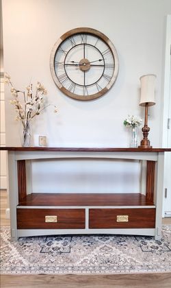 Refinished Wood 57" Console, Sofa, Entryway Table