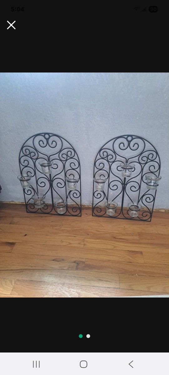 Wall Or Outdoor Decor 19"tall X 13" Wide W/Glass Candle Holders