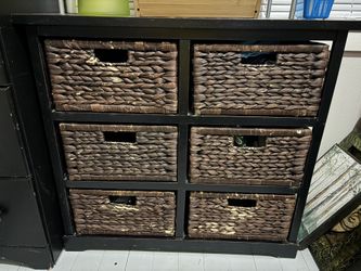 Mahogany Storage Chest w/ 6 Wicker Drawers