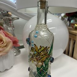 Artistic hand painted handmade, mermaid nautical light-up wine bottle