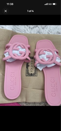 Gucci Pink Interlocking GG Rubber Slide Sandals Women’s Luxury Slides