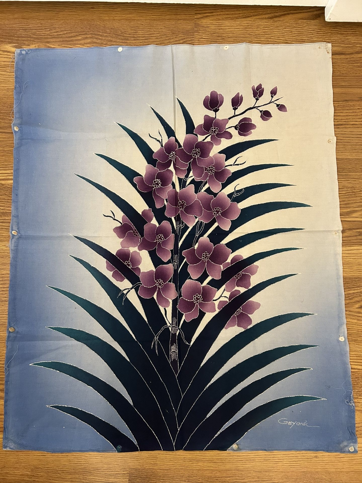 Vintage Orchid Art On Cotton Batik Fabric