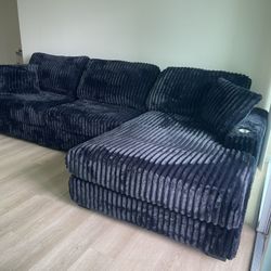 Black Sectional Sofa - Soft Corduroy Extra Wide Chaise Cup Holders USB Port