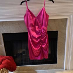 Satin Dress - Hot Pink- Size Large