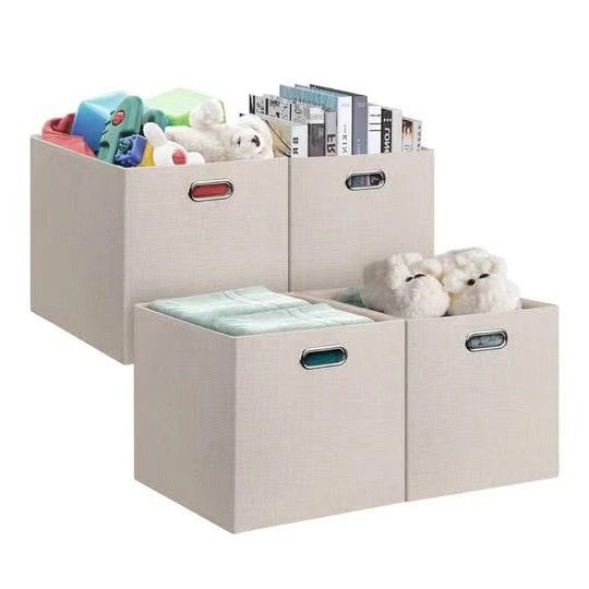 12×12×12 inch Collapsible Storage Bins, Fabric Foldable Cube Storage Boxes, Decorative Storage