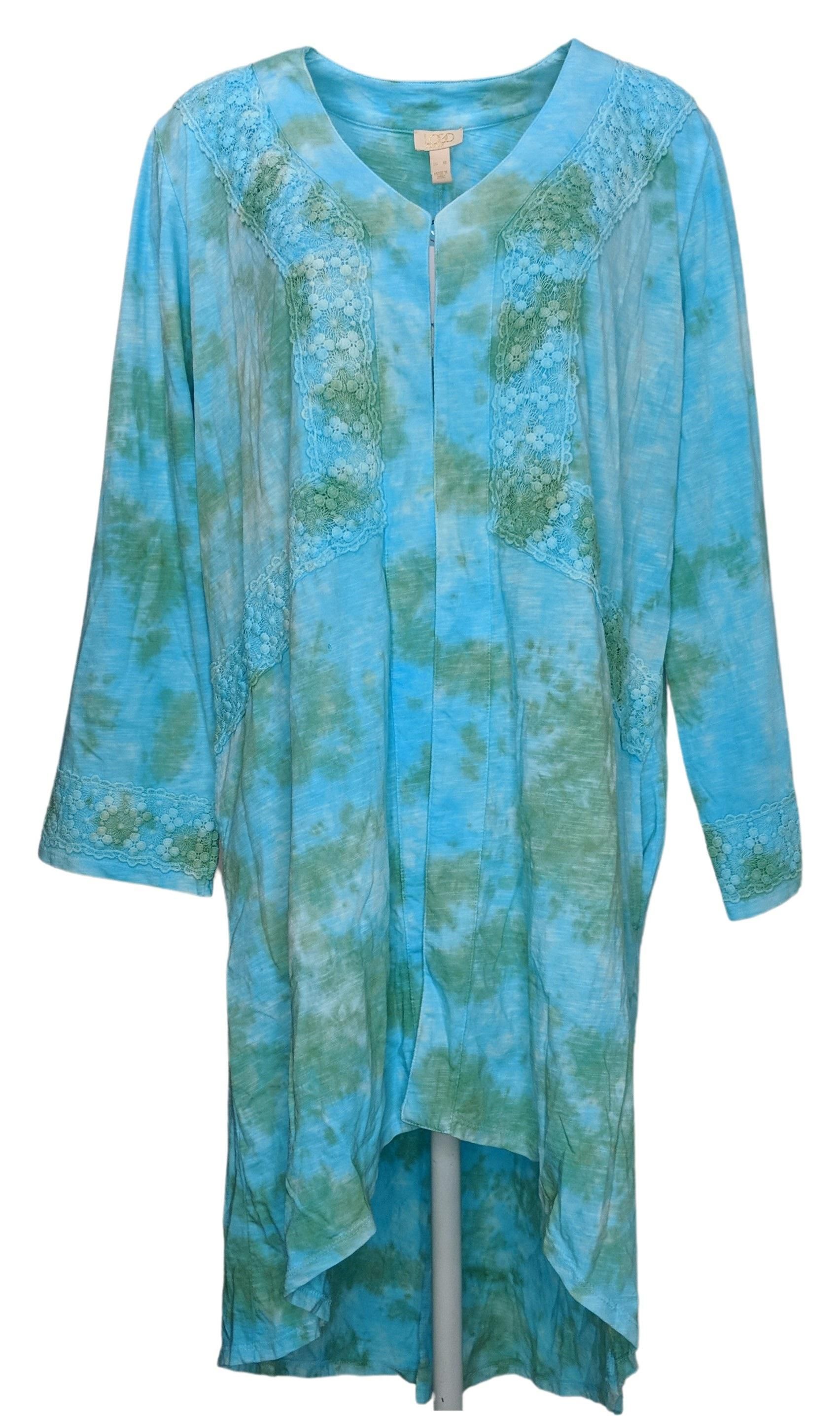 LOGO Lavish by Lori Goldstein Women's Sweater Sz XL Tie Dyed Duster Blue A394116