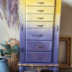Large Refinished Floral Jewelry Armoire - Craft Storage