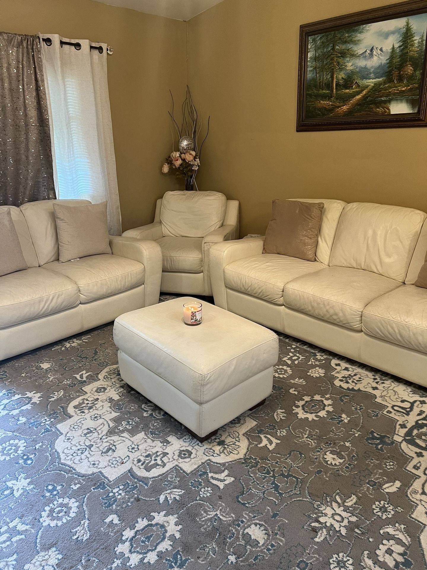 White Leather Sofa Set