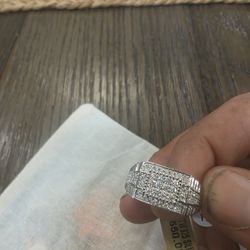 Size 12 Mens Ring Silver Moisonite Diamond 