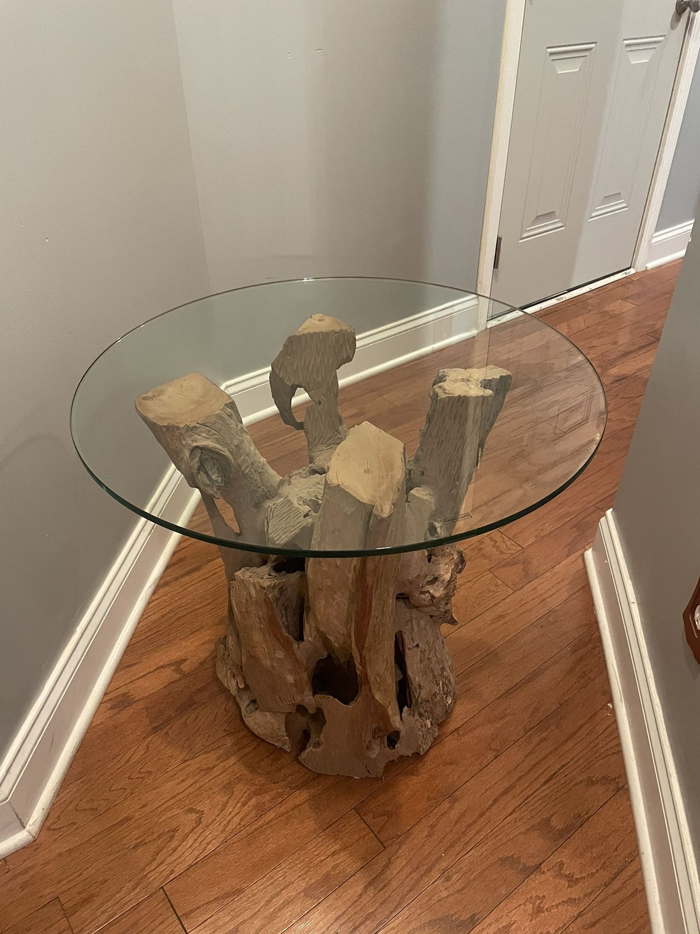 Issai Rustic Round Glass End Table