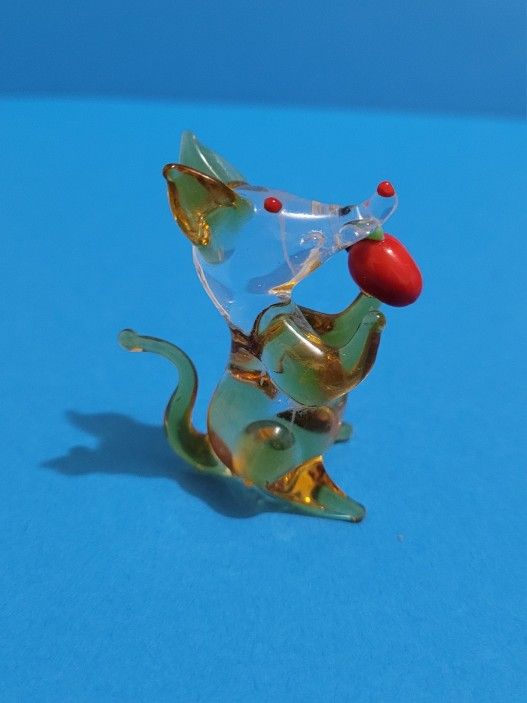 Hand Blown Glass Ambar Clear Mouse with Cheese Figurine 2".