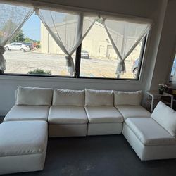 🔥Set of 6🔥Modern and comfortable oversized cloud cushioned sectional sofa without armrests with storage space, chenille fabric convertible freestyle