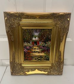 Monet Garden Path at Giverny Painting with Ornate Gold Frame