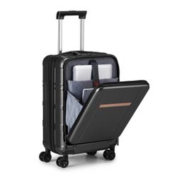 20" Extensible Front Opening Pocket Suitcase with Wheels Travel Luggage TSA Lock