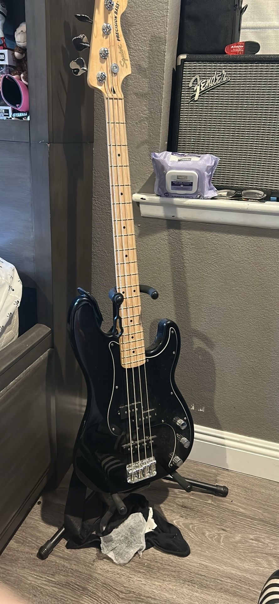 Squire bass guitar and amp