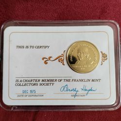 Collectibles.1975 FRANKLIN MINT Collector's Society Charter Member Card & Coin