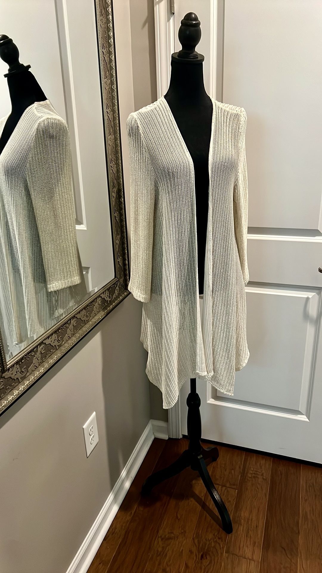 Chico's Cream Cardigan Sweater with Vertical Ribbed Knit