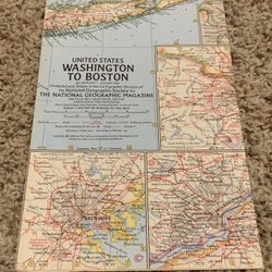 National Geographic 1962 United States: Washington to Boston Map