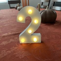 2 White Wood Light Up Number Sign