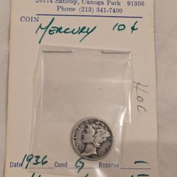 1936 Mercury Dime Silver 