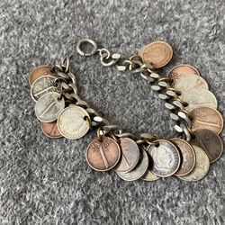 Vintage 1954 1Cent Netherland Coin &Steing Bracelet