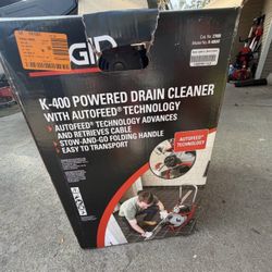 Ridgid K-400 AutoFeed Drain Cleaning Snake Auger 120-Volt Drum Machine and C-45IW 1/2 in. x 75 ft. Cable + Tool Set & Gloves.