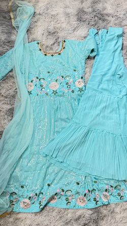 Turquoise Embroidered Sharara Suit Set