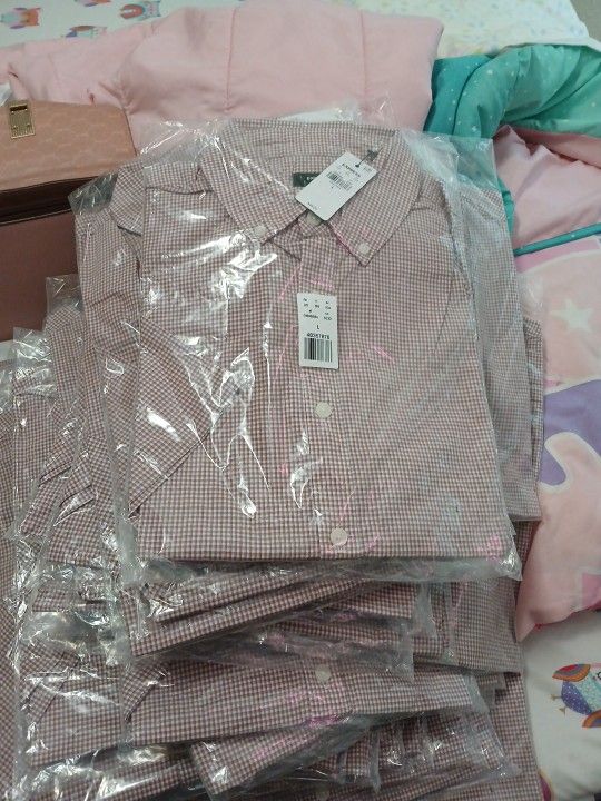 Approx 30 Size Large Mens Dress Shirt Short Sleeze Plaid