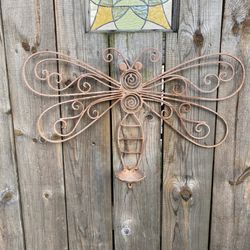 Metal Butterfly with fold down candleholder (glass ball not included) 24x16”