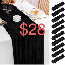 10 Pack 120 Inch Cheesecloth Black Table Runner 10FT Boho Gauze Table Runners Long Cheese Cloth Table Runner Semi Sheer Runners for Wedding Bridal Bab