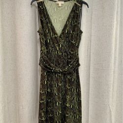 Michael Kors V Neck Snake Print Dress Lime Green and Black Size 10 