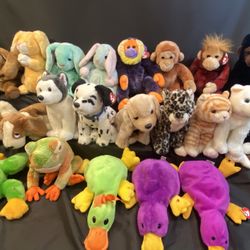 TY Beanie Buddies Bunnies, Monkeys, Dogs, pCats, Frogs, Paddles, Lot 21 Will Sell Individually 