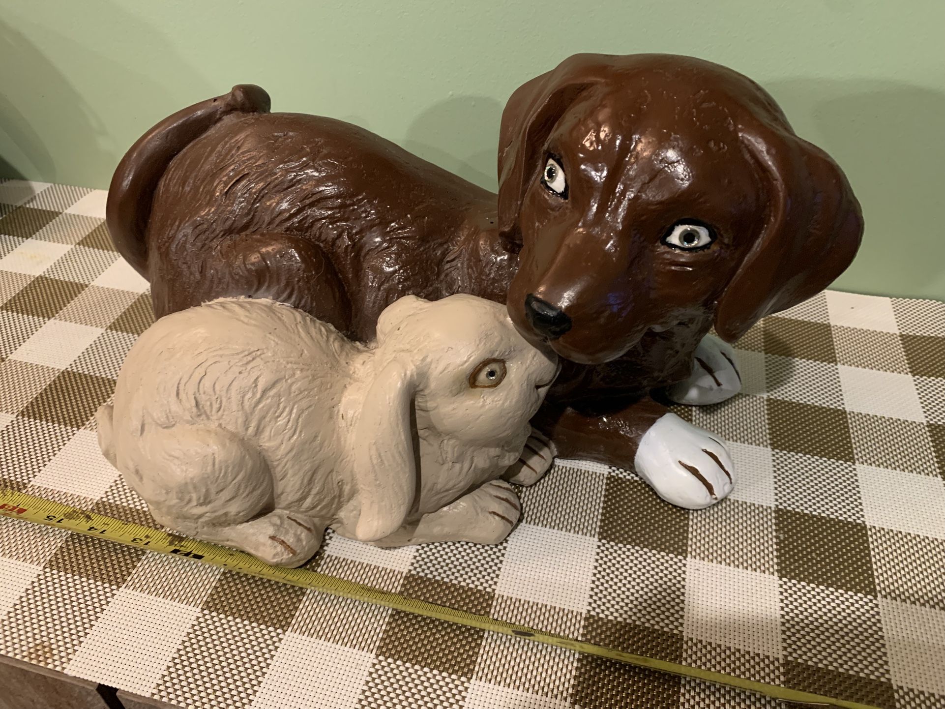 New Large Dog & Rabbit Garden Statue, Weather Resident Finish, Heavyweight, 16 Inches Long, 8 Inches Tall